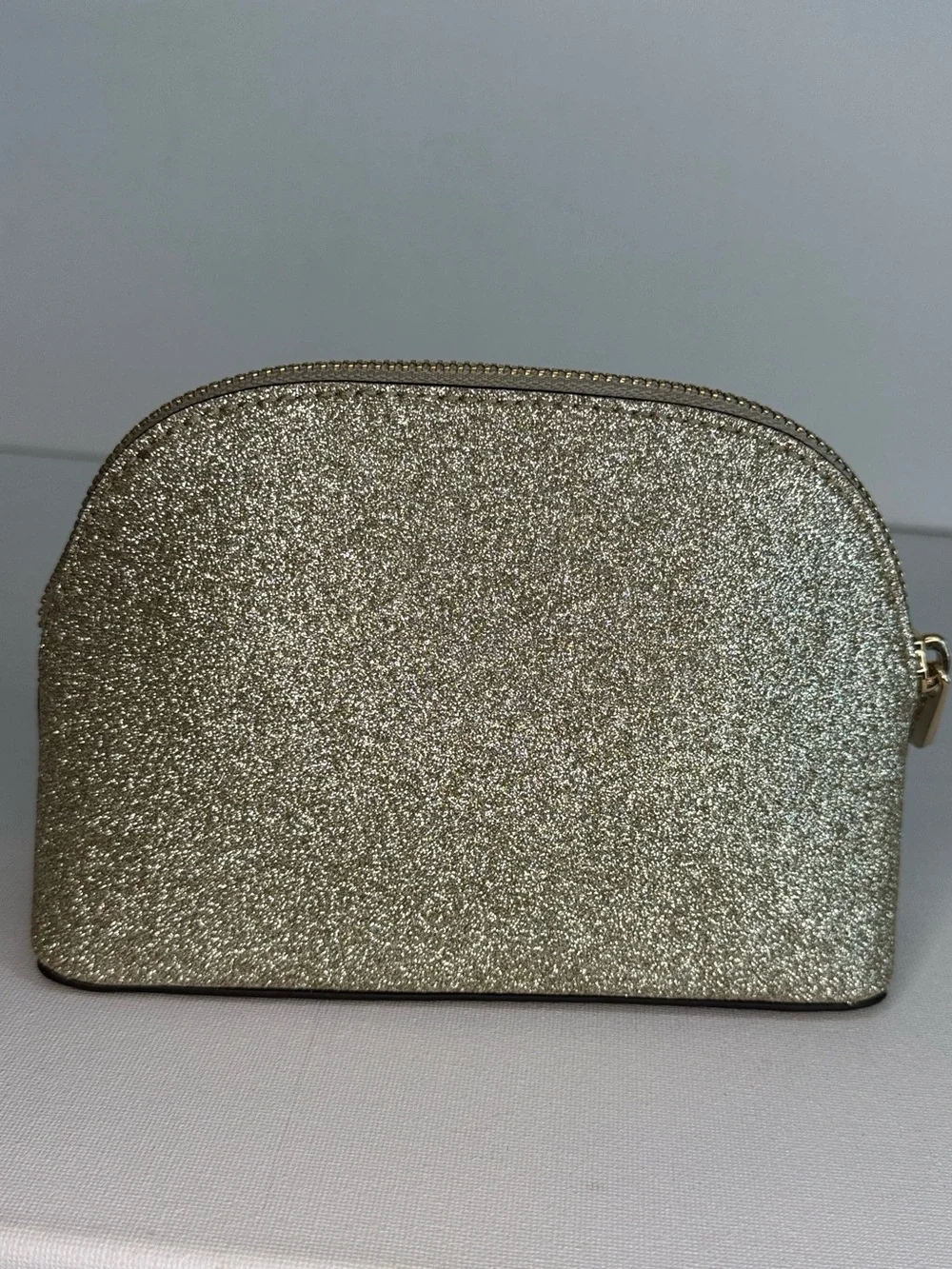 Michael Kors Gold Glitter Cosmetic Case Domed Travel Makeup Pouch Bag